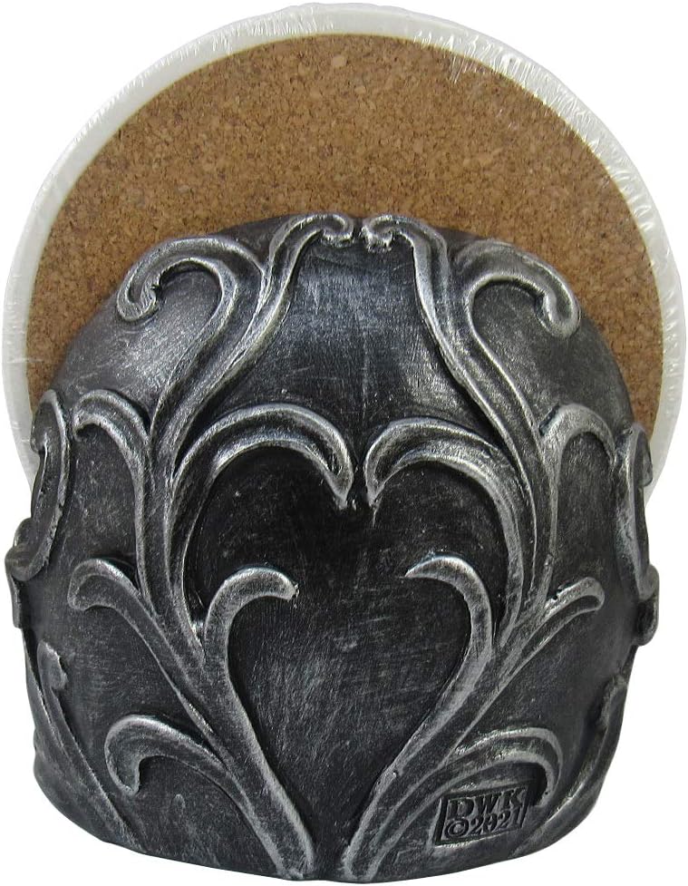 DWK Deathly Delights Decorative Gothic Skull Drink Coasters | 4 Piece Coasters for Drinks Absorbent with Holder Set | Home Decorations for Living Room | House Warming Presents - 5"