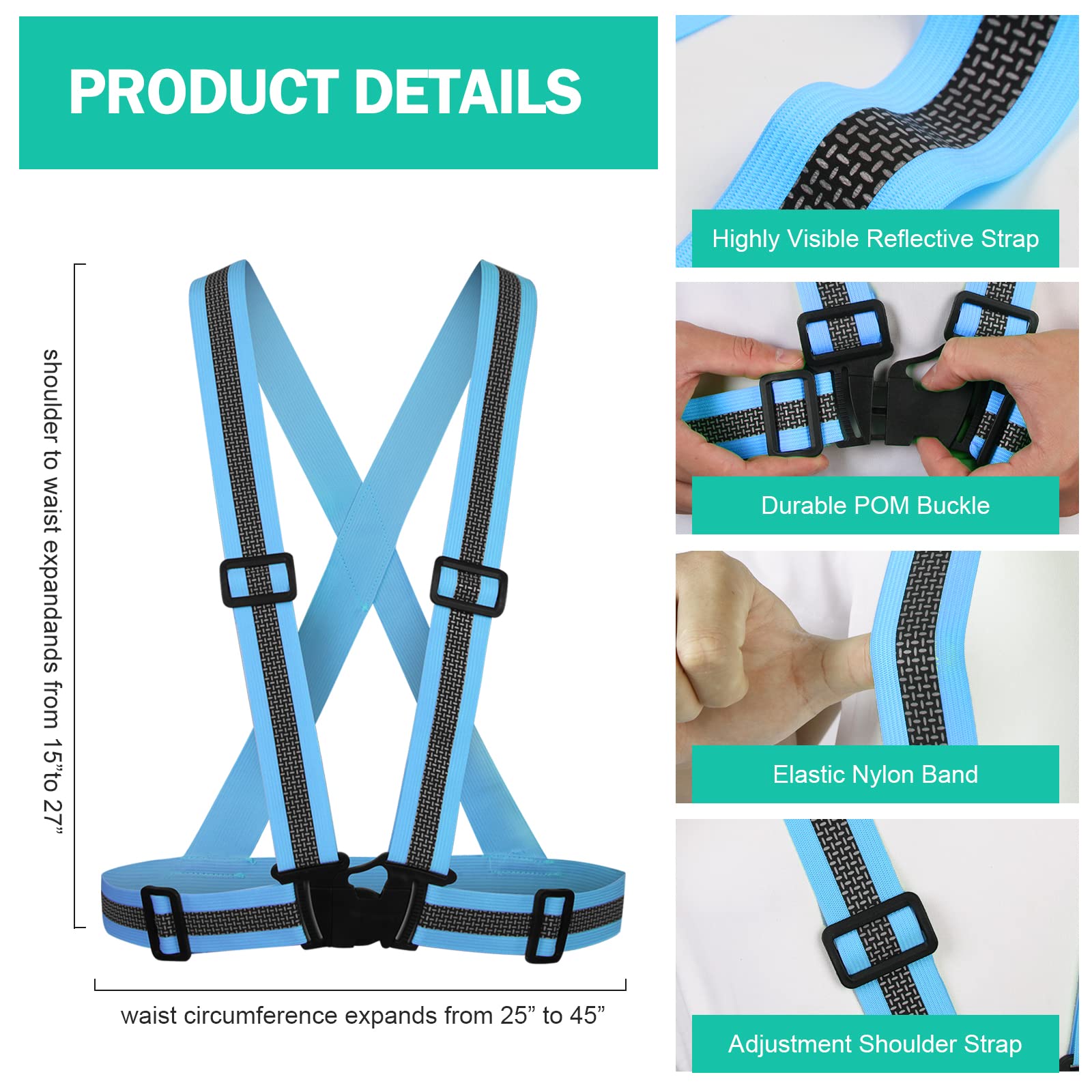 Chaleco reflectante para correr, chaleco de seguridad con correas reflectantes, chaleco de alta visibilidad para correr por la noche, ciclismo, motocicleta, caminar, paquete de 2