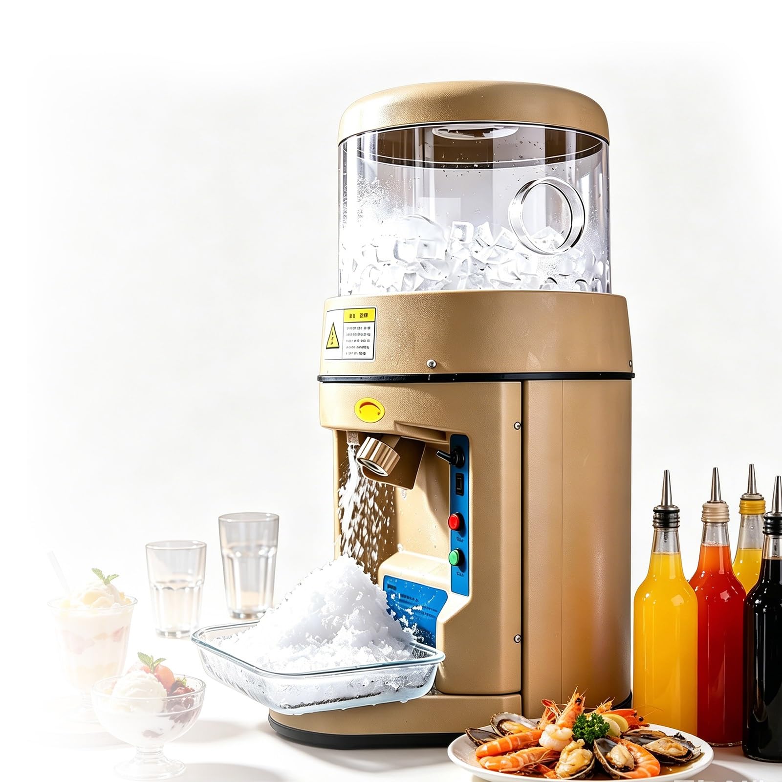 KJZQXYX 440W Commercial Ice Crusher, Automatic Electric Snow Cone Maker 1400 RPM,6kg Bucket,for Canteen,Sushi Seafood Display