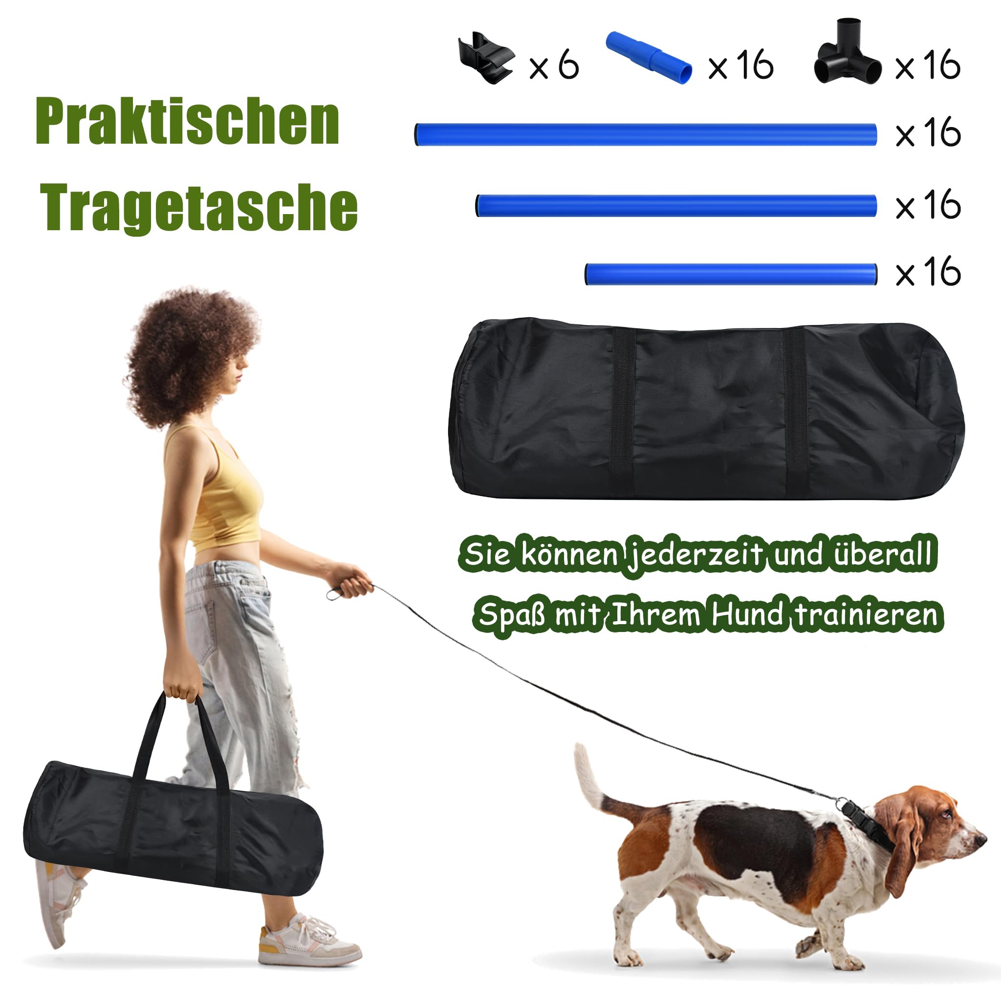 Blau 4X Hürden für Hunde Agility-Ausrüstung Slalom Stangen Höhenverstellbar Slalom Training Trainingsset Trainingsstangen Sprungstangen-Set 104x70x101cm