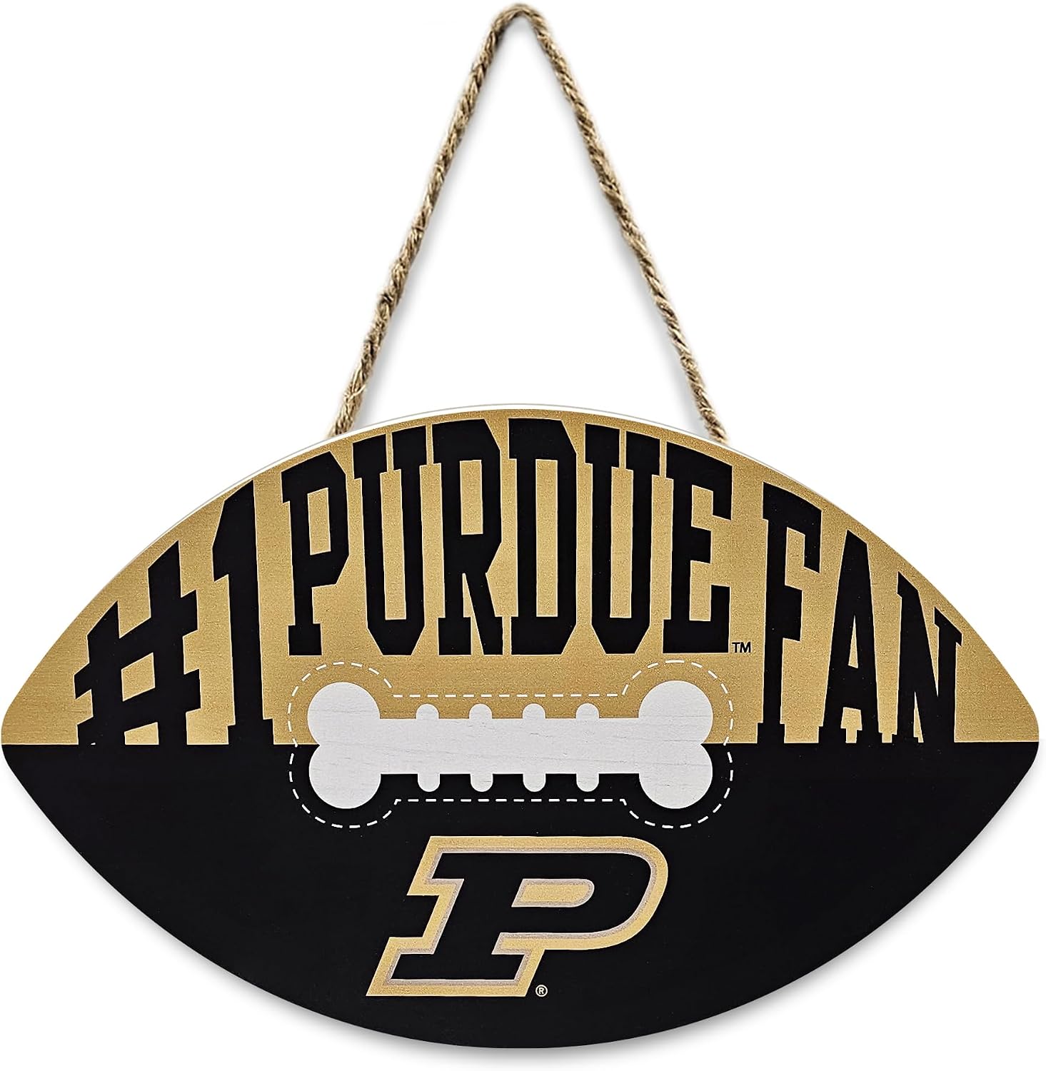 NCAA #1 Purdue Boilermakers Best Fan's Football Shape Sign with Dog Bone Design, Sporty Fence Sign College Football Fan Waterproof Wooden Wall Sign Yard Decor Indoor & Outdoor with Team Logo!