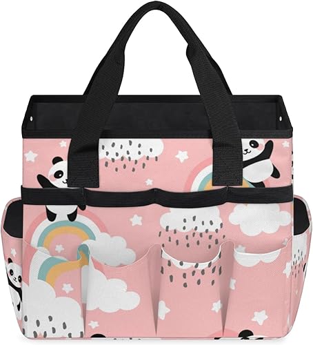 Miniatura 2 de Cute Rainbow Panda Garden Tool Tote Bag for Women Men Gardening Tool Storage Bags with 10 Pockets Standable Garden Home Tool Kits Organizer for