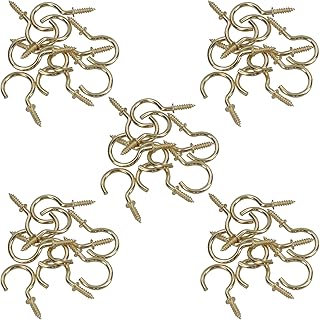 Shouldered Screw Hooks Fasteners Hanger Brass Plated 15mm Dia 25mm Length 50pc