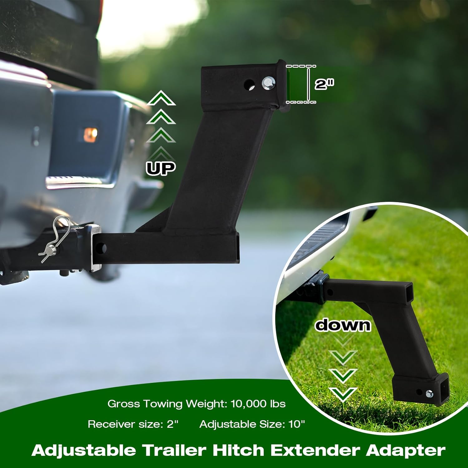 10-Inch Hitch Receiver Extension Riser Fits for 2 Inch Hitch Riser, 10000lbs Trailer Hitch Riser for 2-Inch Receiver, Trailer Receiver Hitch Riser Extender Adapter