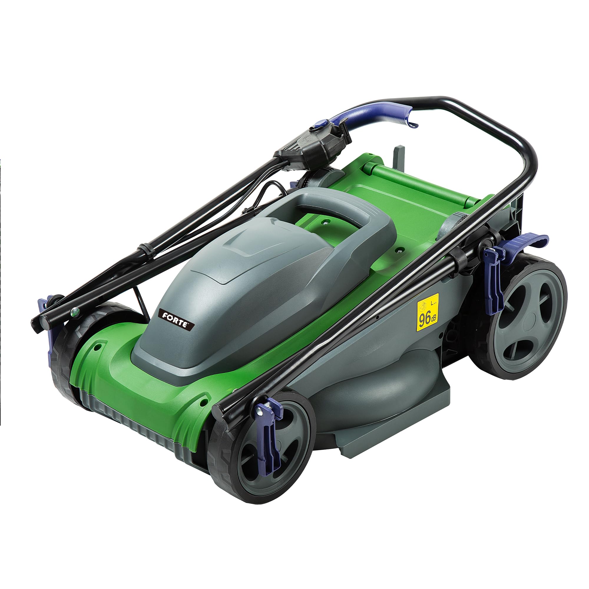 Forte Cortacésped eléctrico de 1400 W y 34 cm con un Ancho de Corte de 34 cm, 6 Alturas de Corte Ajustables y un Rodillo Trasero. Potente cortacésped eléctrico para césped pequeño a Mediano | Cortacésped con cable para césped pequeño y mediano. Hoja de ac