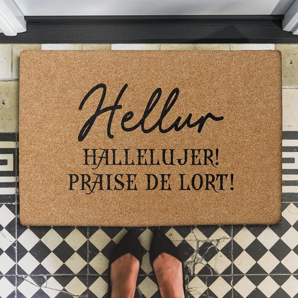 Hellur Hallelujer Praise De Lort Doormat Madea Door Mat Funny Welcome Front Decor Non Slip Entrance Floor Mats for Indoor Outdoor Bathroom Office Entryway 18x30 Inch