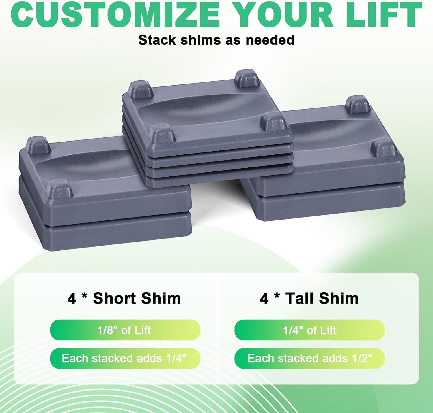 Griddle Leveling Shims Kit for Blackstone, Stackable Leveling Kit Grill Accessories - Effortless Leveling, Versatile Compatibility, Compact and Portable, 4 Pack 1/4" and 4 Pack 1/8", Gray