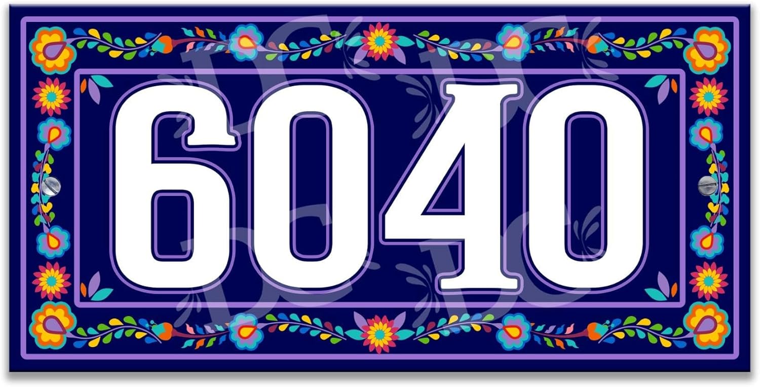 Mexican Floral Ceramic Address Tile, Ceramic Address House Numbers, Purple