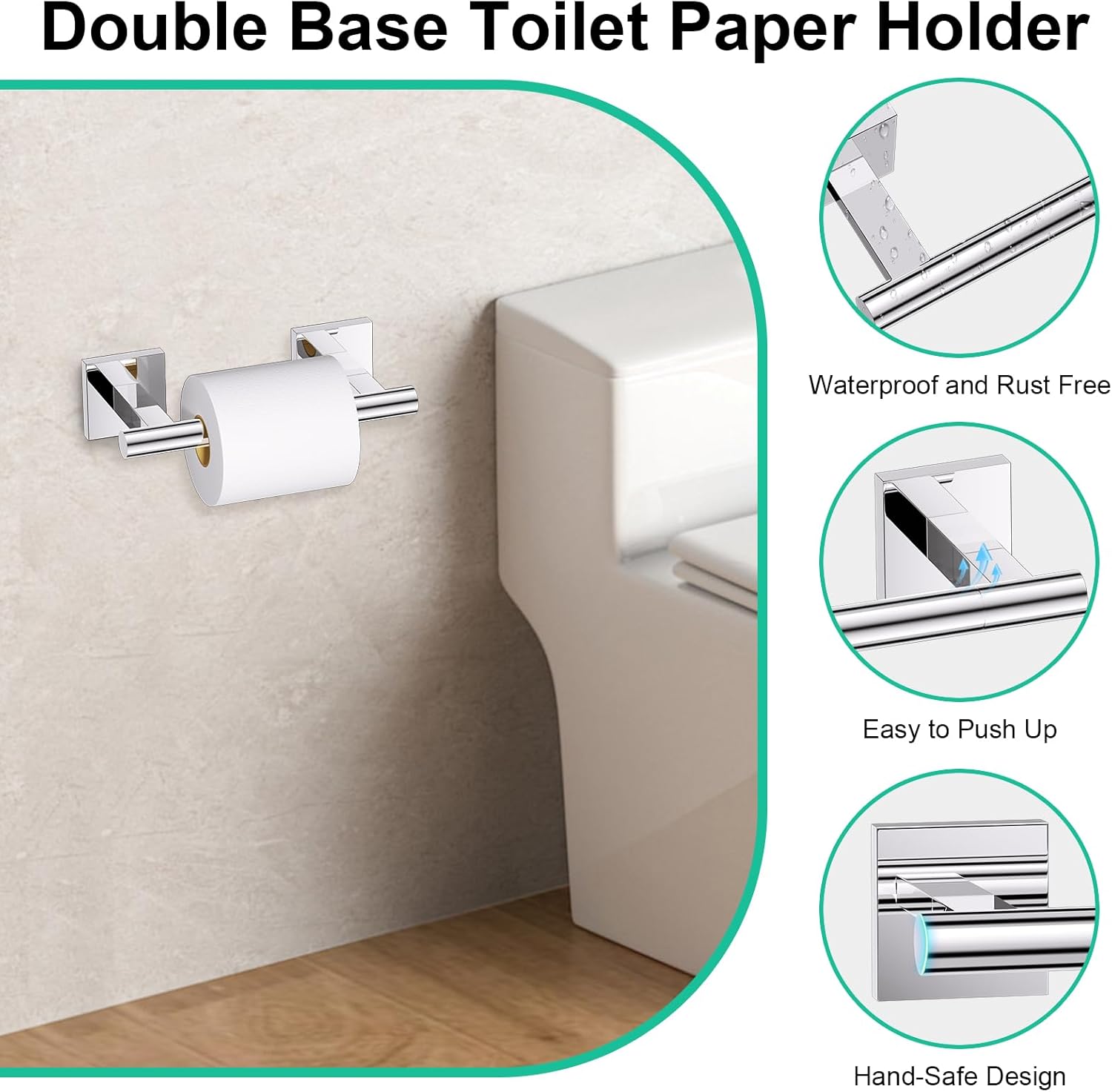 Chrome Bathroom Hardware Towel Bar Set, 5 Pieces Double Dase Toilet Paper Holder Towel Holder Set, 23.6 Inch Stainless Steel Towel Rack for Bathroom Wall Mount