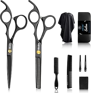 Sirabe 10PCS Professional Hair Cutting Scissors Set - Japanese 440C Steel Thinning Shears Kit with Cape, Combs, Clips for Salon, Barber, Home