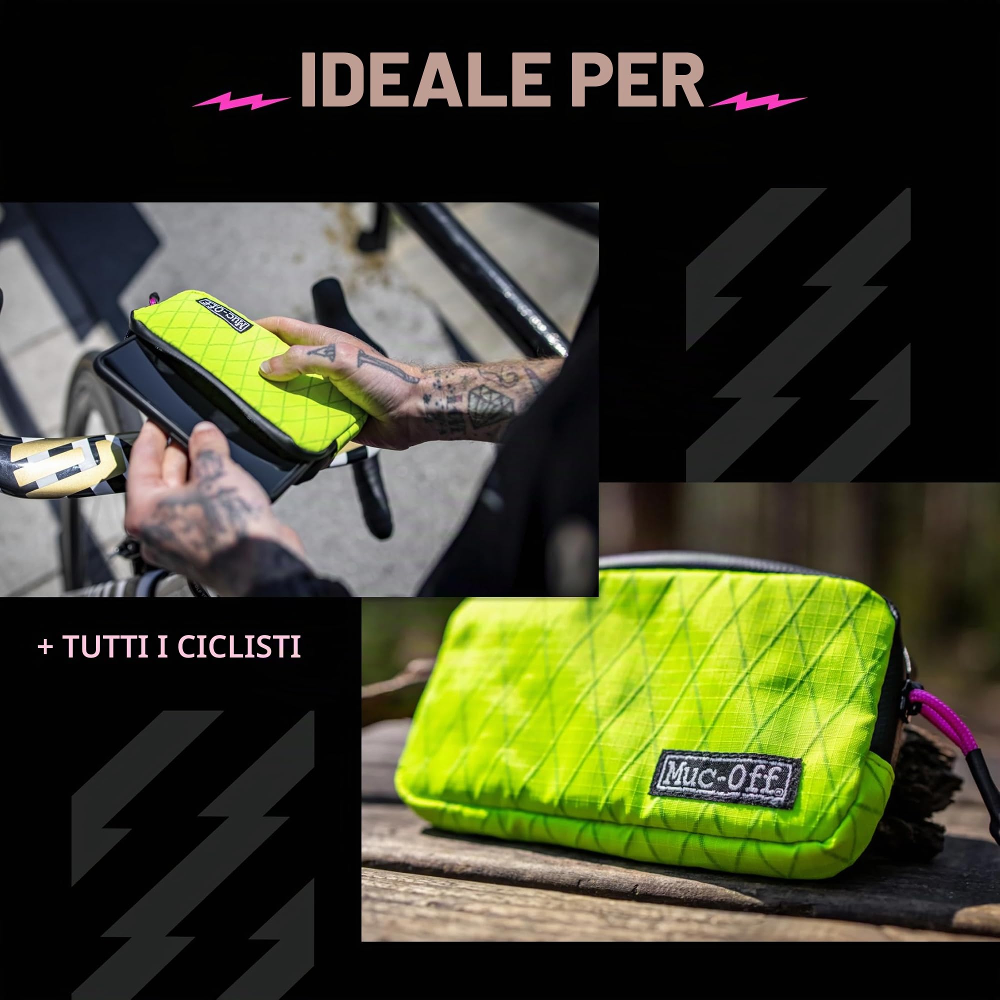 Muc-Off Rainproof Essentials Case - Borsa Bici Neon in Poliestere 900D Idrorepellente - Borsa Porta Attrezzi per Bici Ideale per la Conservazione di Tubi di Ricambio, Leve per Pneumatici e Telefono