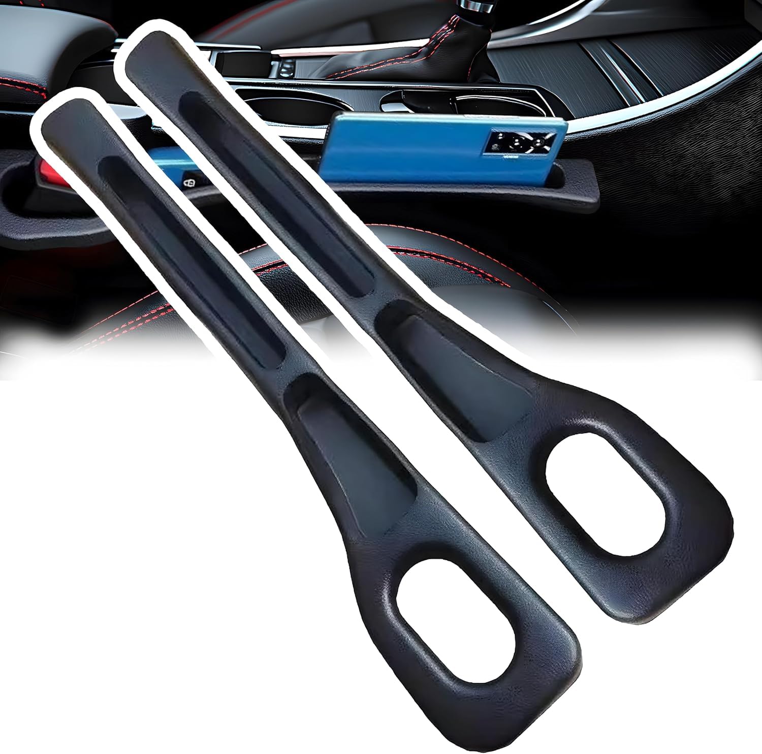 2PCS Car Seat Gap Filler Organizer with Phone Holder, C ar Seat Gap Organizer for Prevent Falling,Essential Car Accessories Ca r Side Seat Ga p Filler (Black)