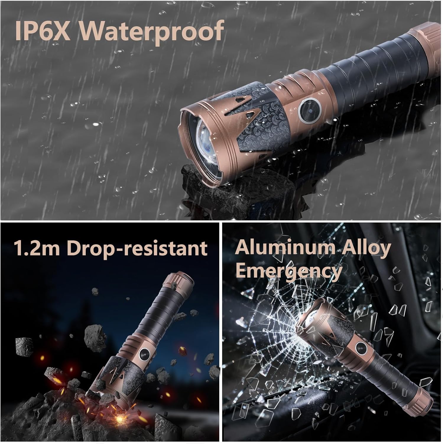 SKYFIRE Rechargeable Flashlight High Lumens with Ignition Lens,5000mAh Fire-Starting Tactical Flashlight,Emergency Survival Gear for Camping Outdoor,6Modes Waterproof Zoomable Small Flash Light