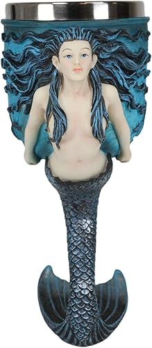Ebros Sirenas náuticas del mar Colorido Pulpo de sirena azul con hermosa cola tallo de aleta de vino copa de vino Cáliz Bebida Beverage Serveware