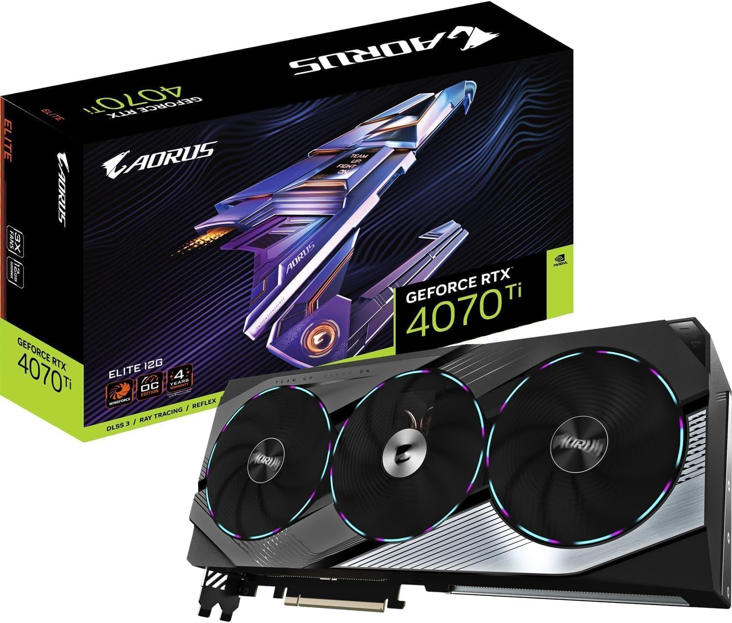 GIGABYTE GeForce RTX 4070 Ti AORUS ELITE 12GB Graphics Card - 12GB DDRX6 21Gbps 192bit, PCI-E 4.0, Core 2655Mhz, RGB, Anti-sag bracket, DisplayPort 1.4, HDMI 2.1a, NVIDIA DLSS 3, GV-N407TAORUS E-12GD