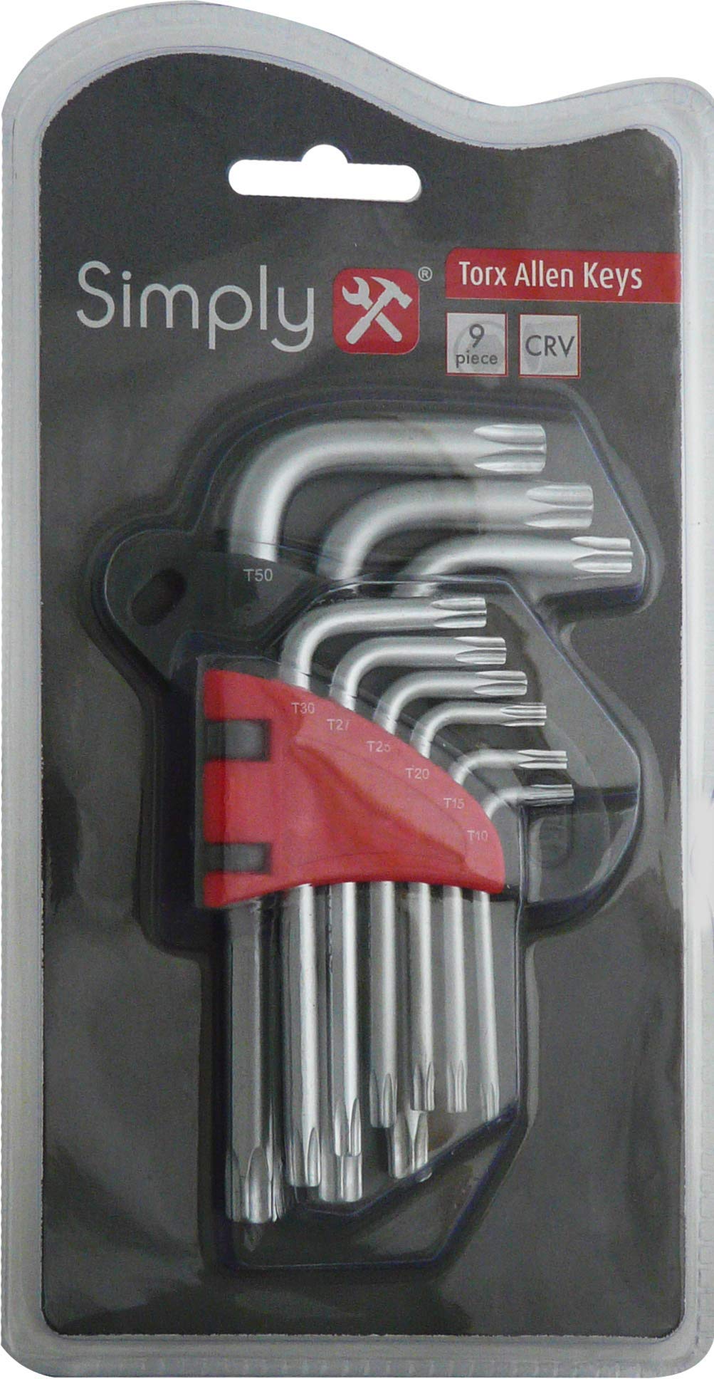Simply Tools ALKT1 9 Piece Torx Allen Key Set Varied Sizes Chrome Vanadium Steel, Red - Image 2