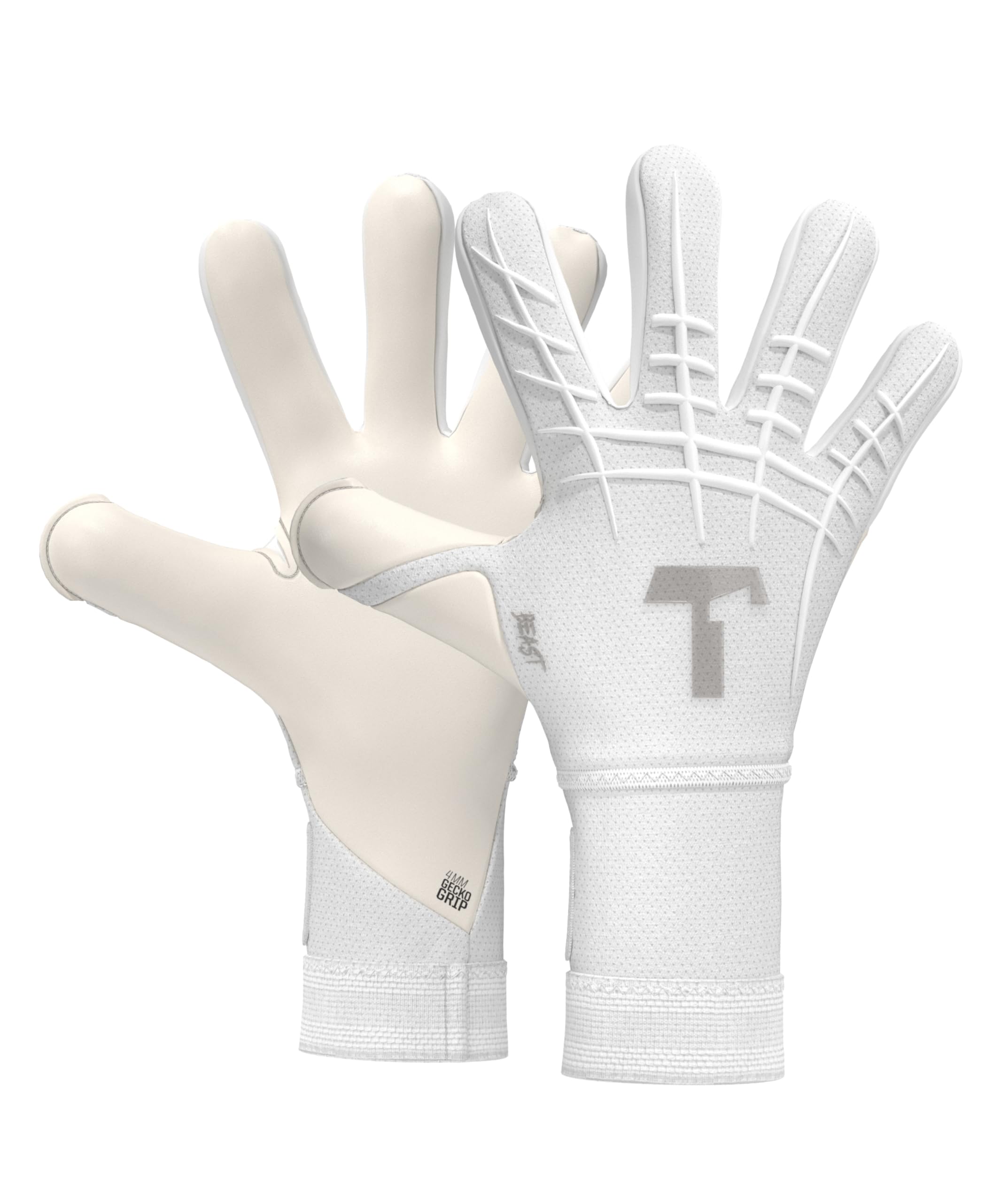 T1TAN White Beast 3.0 Goalkeeper Gloves with Finger Protection, Youth & Adult Unisex Football Gloves - Negative Cut & 4mm Gecko Grip, Size 10