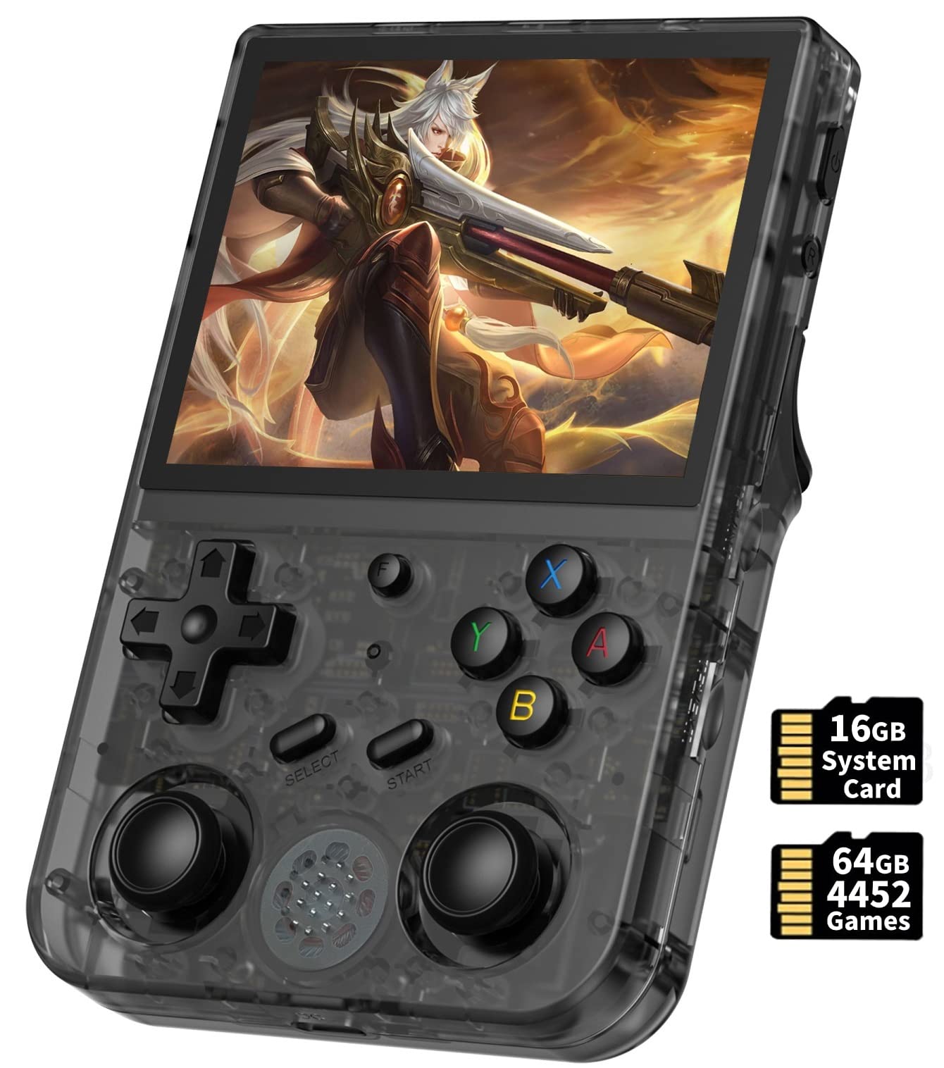 RG353V Handheld Game Console , Dual OS Android 11 and Linux System Support 5G WiFi 4.2 Bluetooth Moonlight Streaming HDMI Output Built-in 64G SD Card 4452 Games (RG353V-Transparent Black)