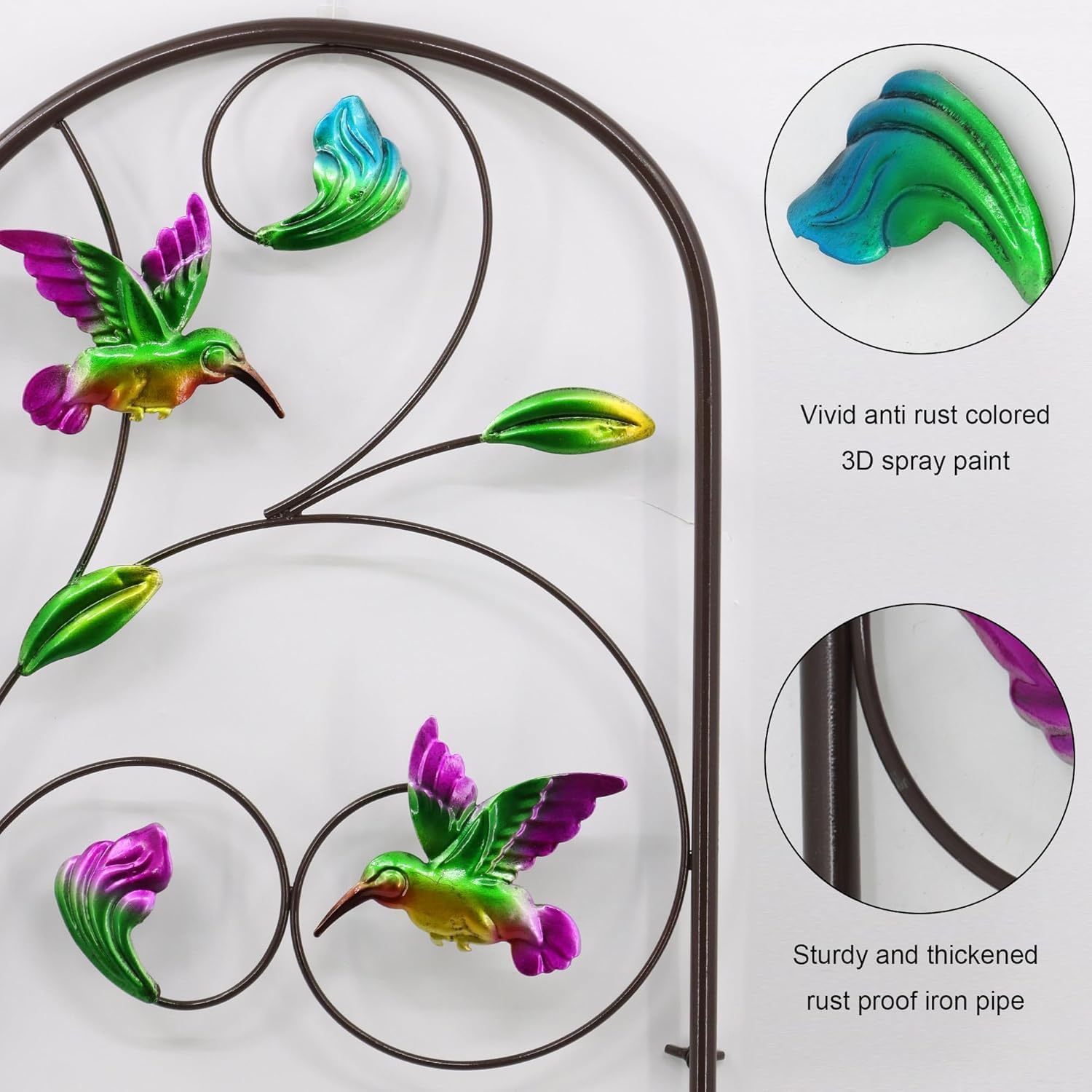 WAIU 2 Pack Hummingbird Metal Garden Trellis for Climbing Plants, Decorative Outdoor Trellis for Flowers, Rustic Garden Decor for Patio, Lawn, Yard, Backyard