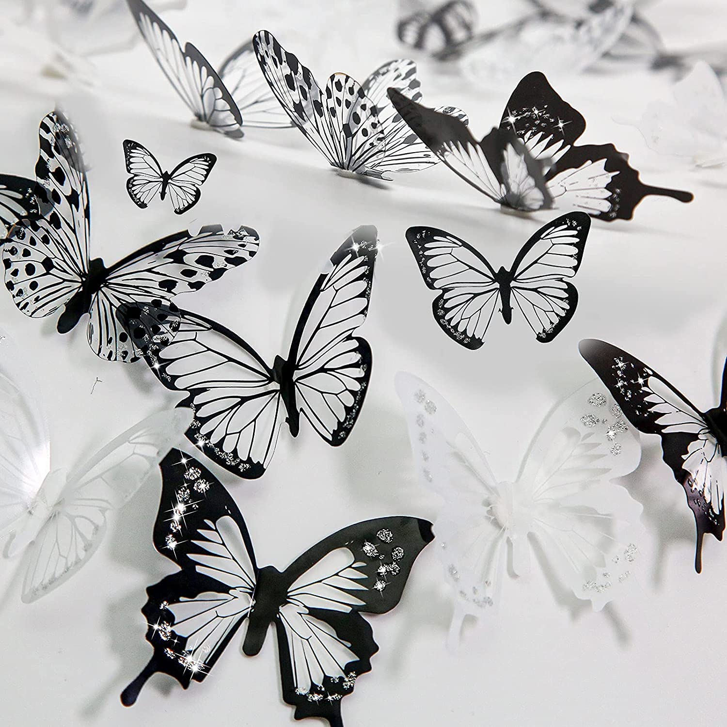 Aamze 90 Pcs 3D Butterfly Wall Decor Stickers Black White Window Furniture Crafts Birthday Wedding Decoration Wall Decals for Living Room Bedroom Kid Room