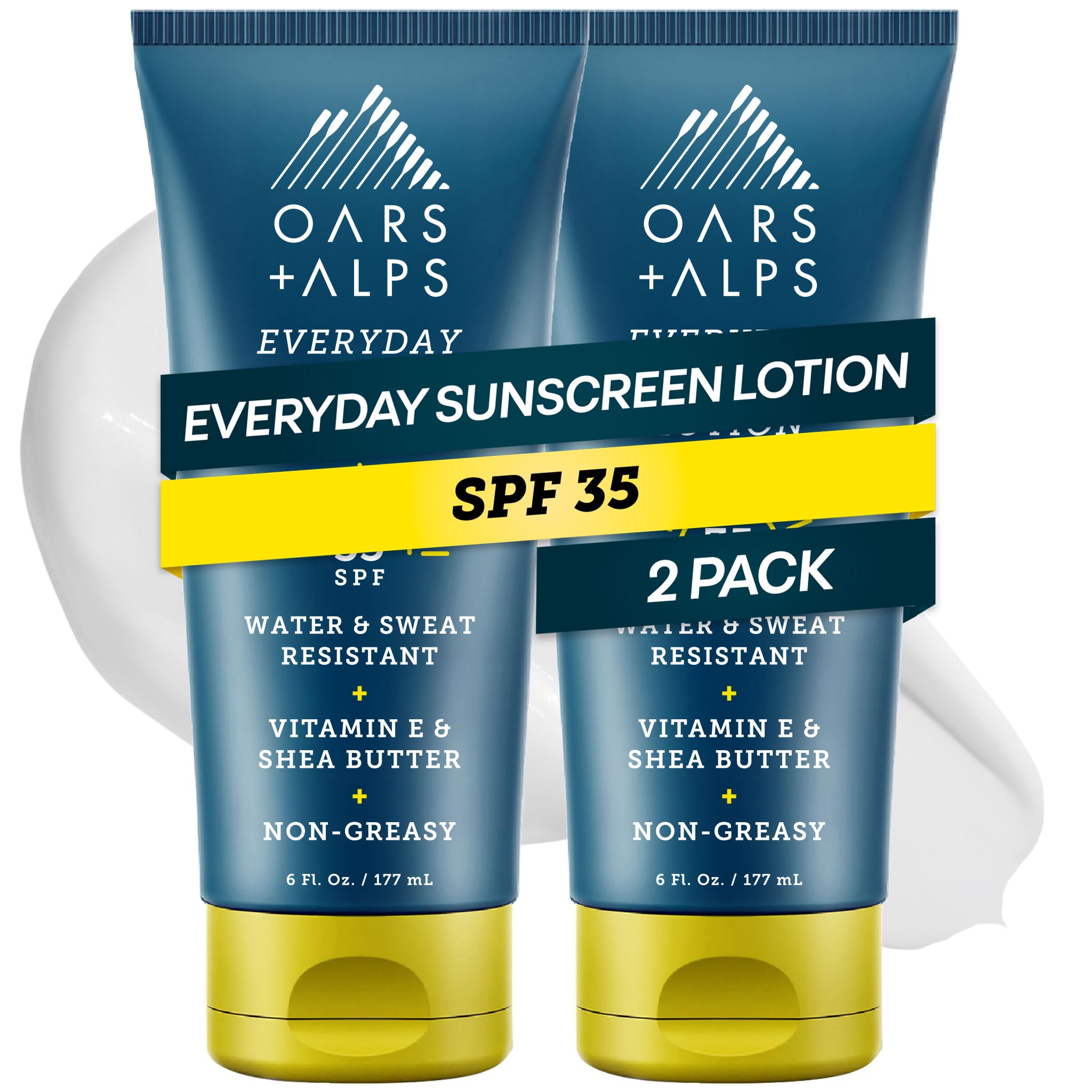 Oars + Alps Sunscreen Body Lotion for Everday Use, SPF 35 Body & Face Sunscreen Lotion, Infused with Aloe & Vitamin E, No White Residue, Water & Sweat