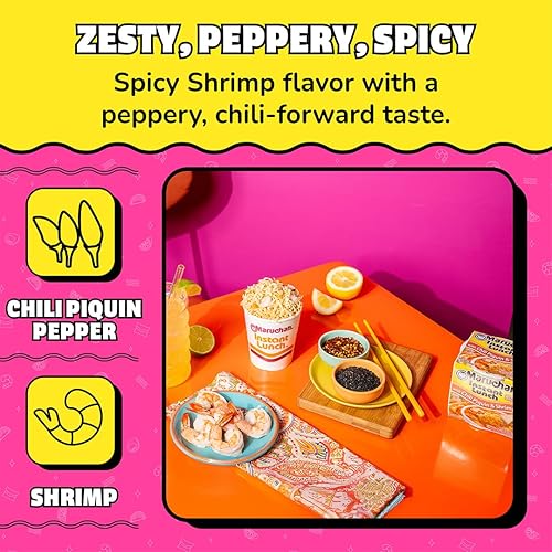 Miniatura 4 de Maruchan Fideos Ramen de Almuerzo Instantáneo, Chile Piquín y Camarones Sopa de fideos instantáneos estilo japonés, comida fácil lista en 3 minutos