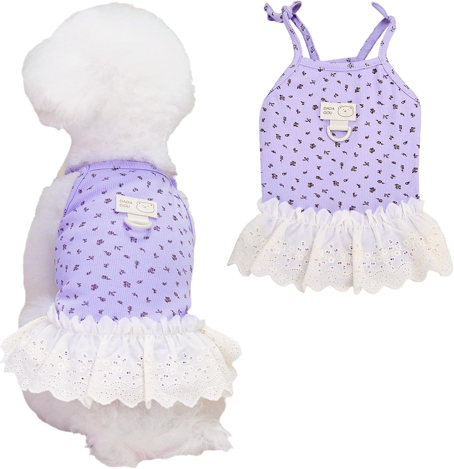 Dog Summer Clothes for Small Medium Dogs Cat Daisy Flower Cute Pet Dress with D-Ring Sleeveless Puppy Outfits Doggy Shirt for Shih Tzu Yorkie Chihuahua Colthe (Purple, Small(2.7-4.4lb))