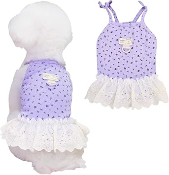 Dog Summer Clothes for Small Medium Dogs Cat Daisy Flower Cute Pet Dress with D-Ring Sleeveless Puppy Outfits Doggy Shirt for Shih Tzu Yorkie Chihuahua Colthe Purple, Small2.7-4.4lb