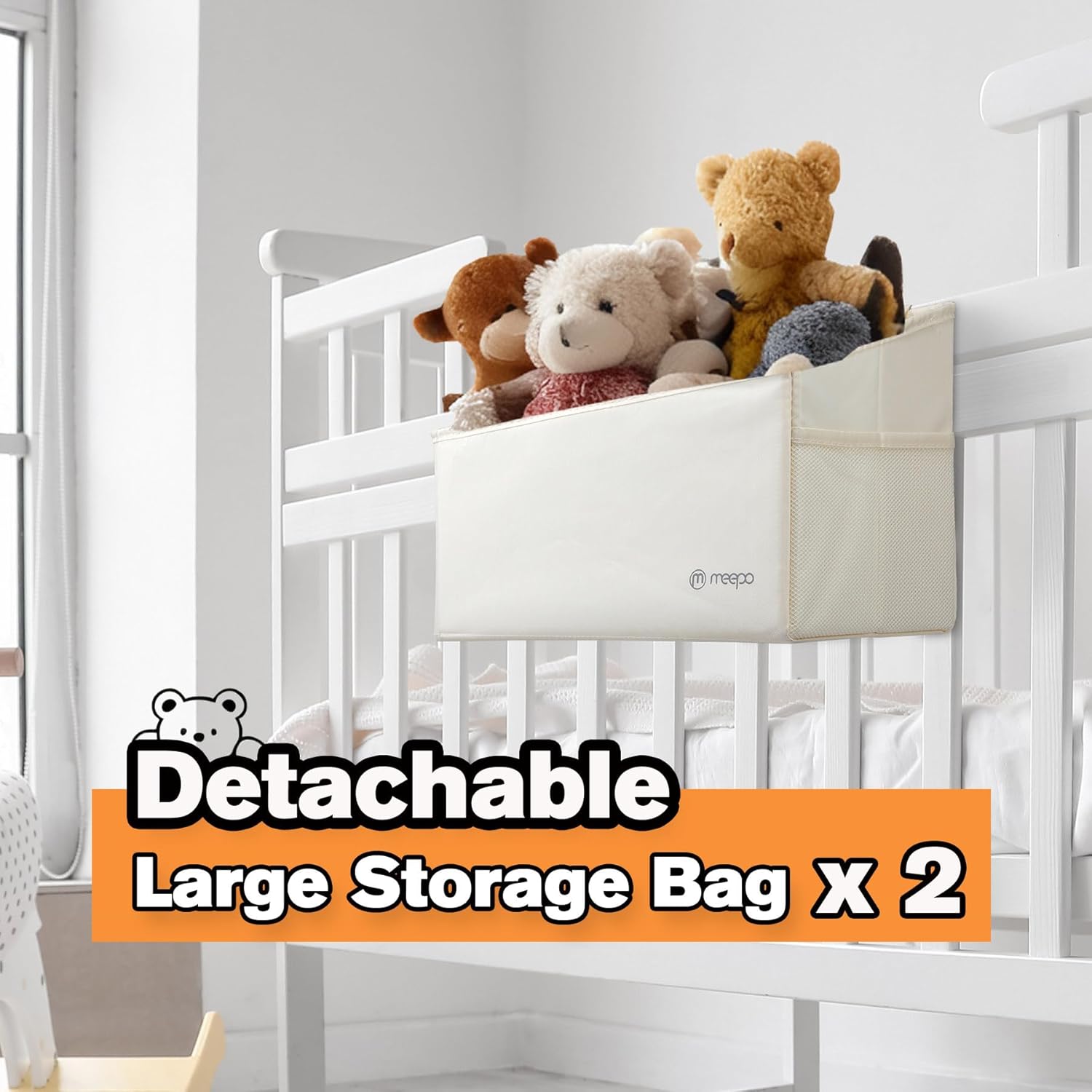 Stuffed Animal Storage & Organizer, with 2-Piece Large Detachable Toy Storage Bags, Wooden Tall Zoo Toys Storage with Wheels for Kids Playroom Kidroom Bedroom, Easy Assemble, 53 Inch