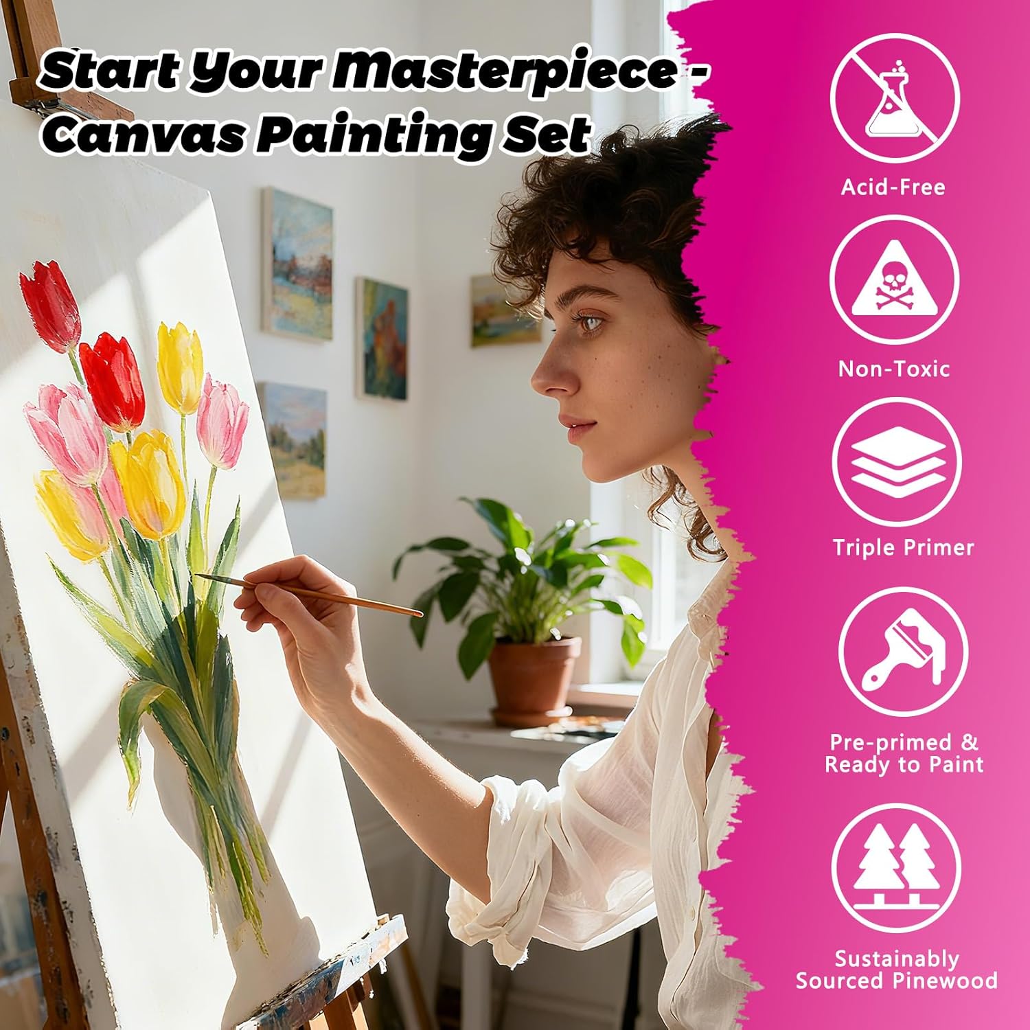 18 Pack Stretched Canvas Set for Painting Party with 8x10, 11x14, 14x18, 6 of Each, 100% Cotton Acid-Free Painting Canvas, 5/8" Profile 12oz Primed Art Canvas for Acrylic,Oil Paints - Image 2