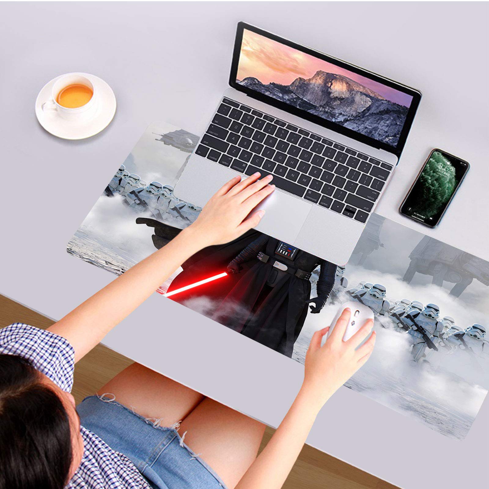 Gaming Mouse Pad Large XXL White,Soft Mousepad with Anti-Slip Rubber Base & Stitched Edges,Smooth Surface Laptop Desk Pad,Computer Keyboard and Mice Combo Pads Mouse Mat,31.5x15.7 inch