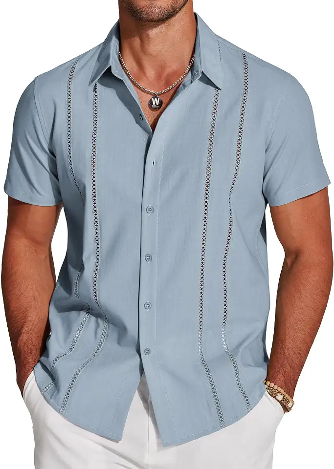 COOFANDY Men's Cuban Guayabera Shirt Short Sleeve Button Down Shirts Casual Summer Beach Linen Shirts