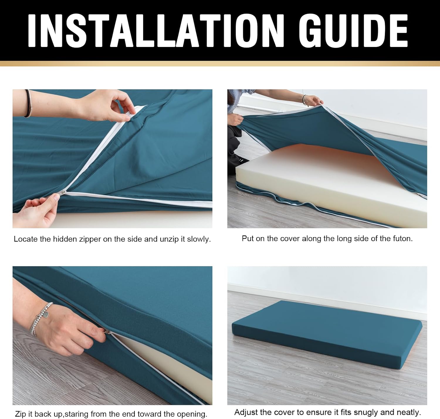 PrinceDeco Mattress Cover for Sofa Bed/Folding Mattress Couch, Thick and Soft Futon Cover for Japanese Floor Futon Mattress with Zipper Machine Washable,Queen Size,Peacock Blue