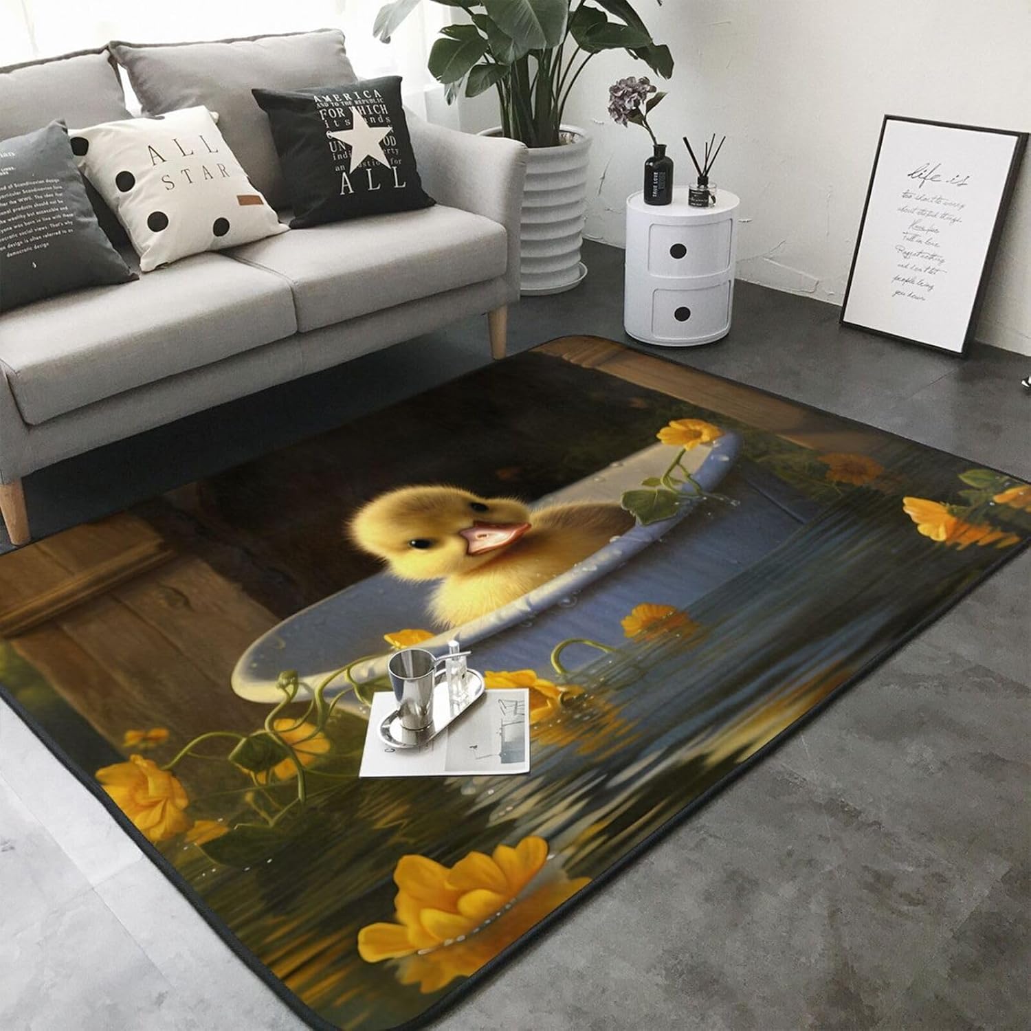 Ruddy Duckling Printed Flannel Floor mat 80x58 inches for Bedroom, Living Room, Study Room Decorative Carpet
