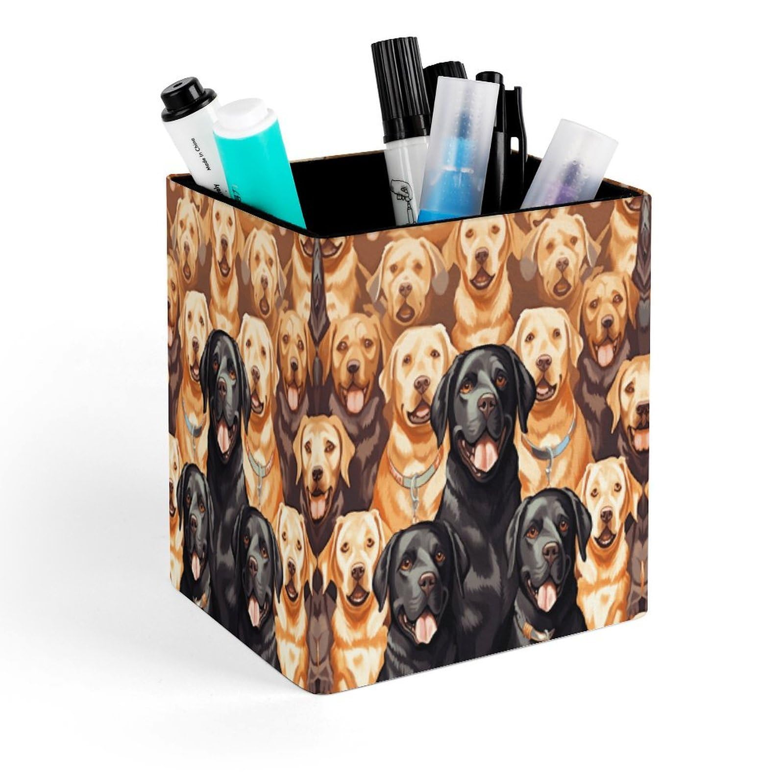 VstaDank Labrador Retriever Dogs Pen Holder Square Pencil Holder Leather Pencil Cup Pen Organizer Makeup Brush Holders Pen Cups Desktop Stationery Organizer for Home Office Desk Organizers