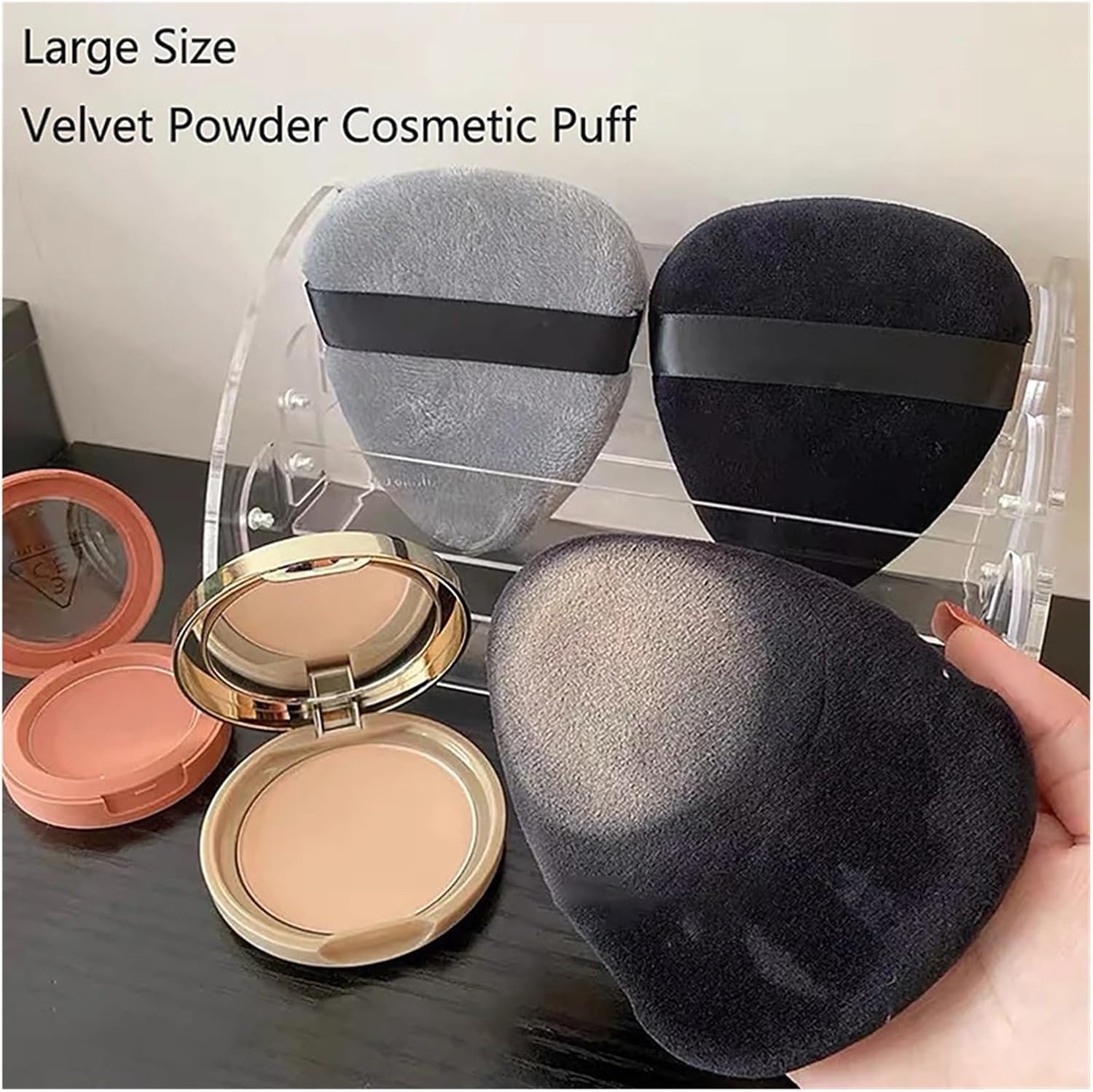 SBTRKT 1Pc Large Drop Shape Velvet Powder Cosmetic Puff Women Soft Makeup Sponge Foundation Cream Beauty Make Up Powder Tools (Color : Black)