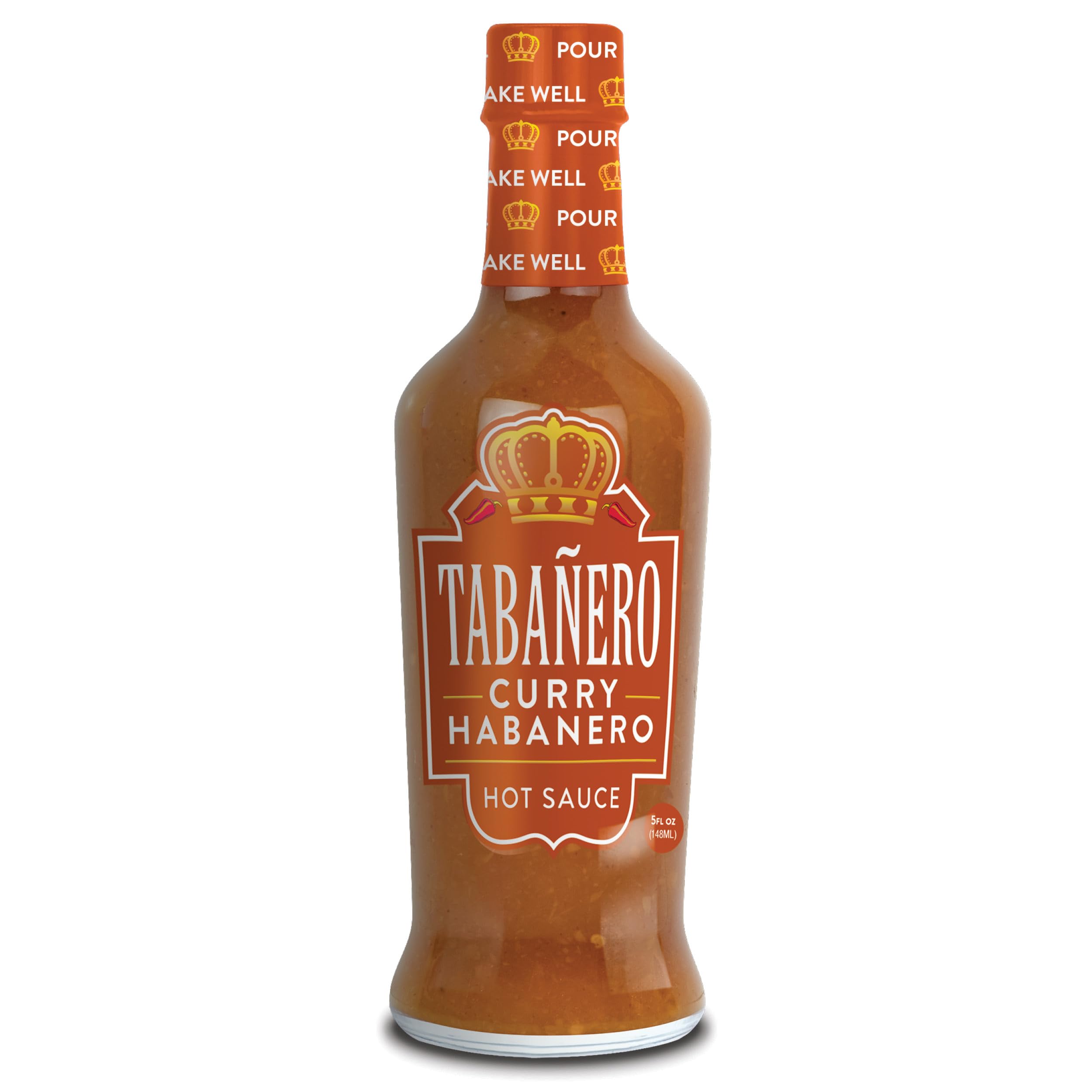 Tabañero Curry Habanero Hot Sauce, 5 oz Small Glass Bottle, Gourmet Spicy Sauce Gift, All Natural, Low Sodium, Made in the USA