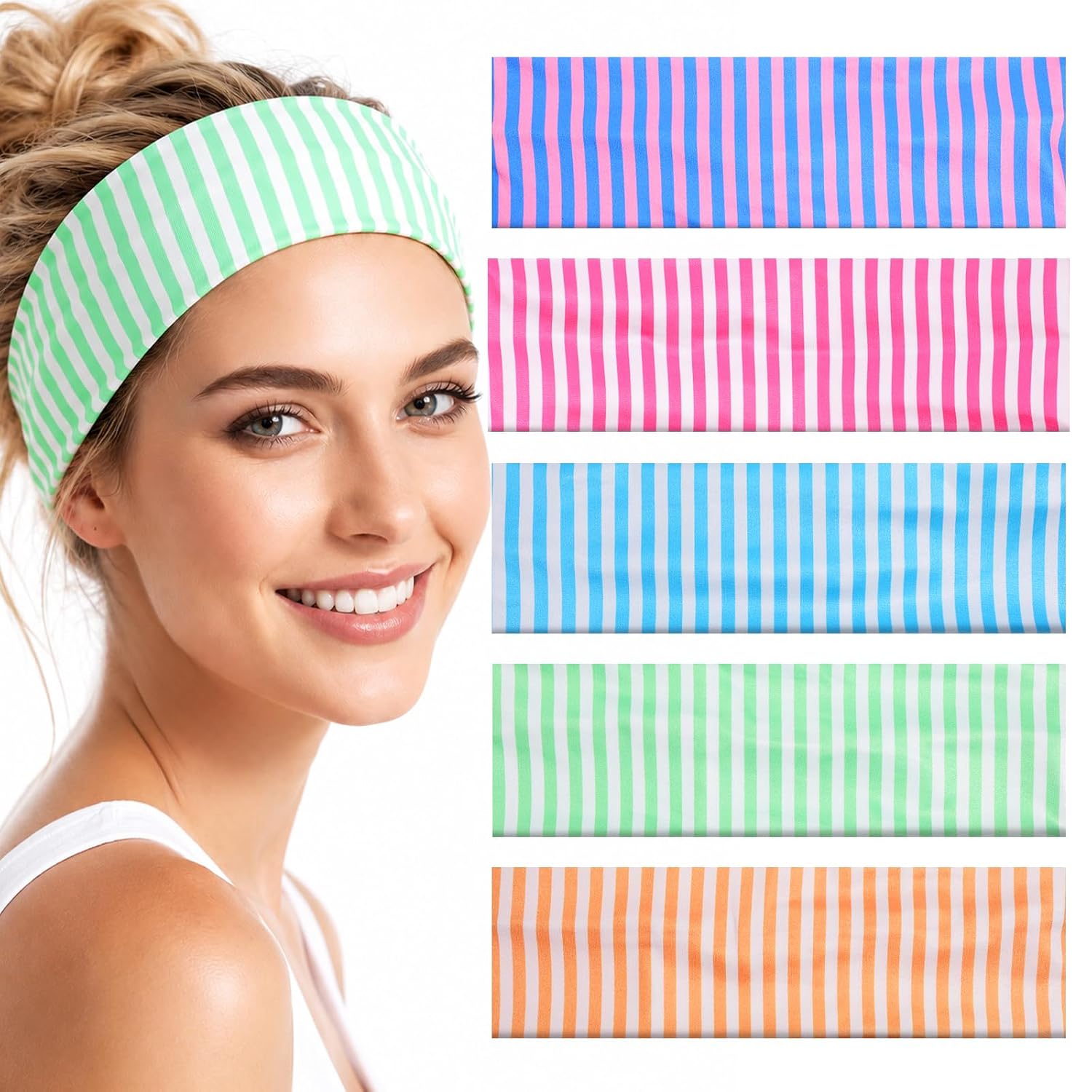 5 Pcs Striped Headbands for Women, Wide Polyester Stretchy Hairbands