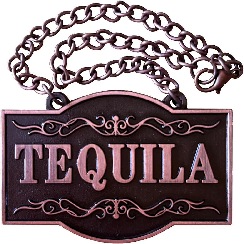 1PSC Decanter Tag - Copper Colour - Tequila Decanter Tag with Adjustable Chain - Liquor Label - 2.36 x 1.57 inches