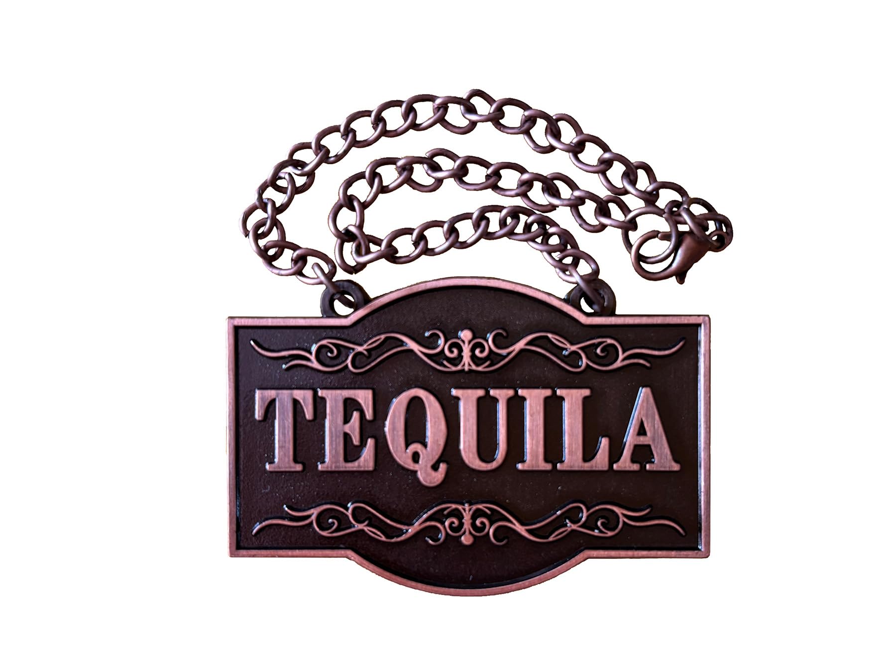 1PSC Decanter Tag - Copper Colour - Tequila Decanter Tag with Adjustable Chain - Liquor Label - 2.36 x 1.57 inches