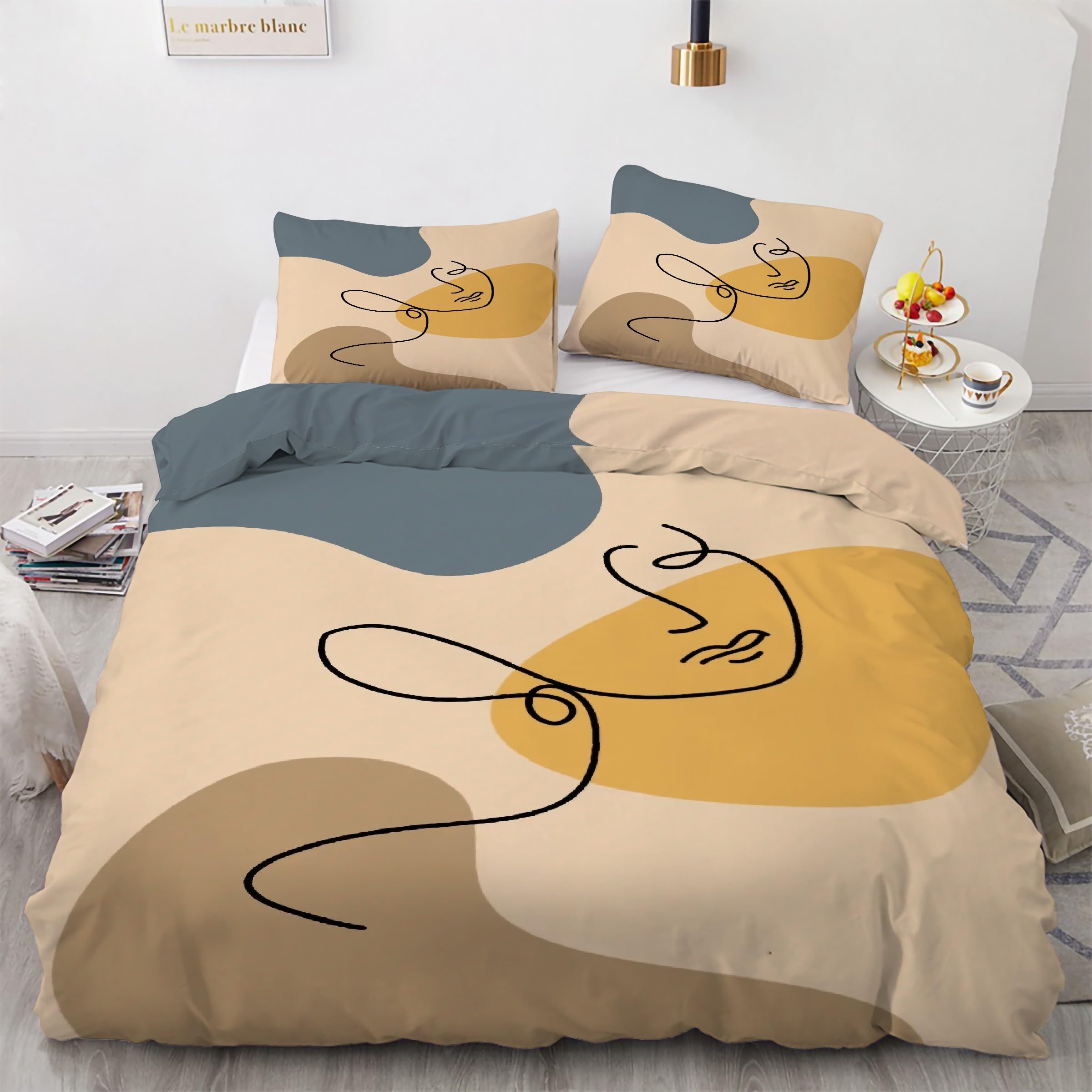 Housse de couette visage humain en microfibre douce premium pour parure de lit 90x190