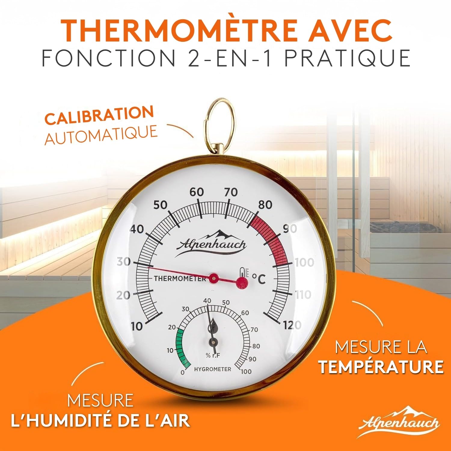 ALPENHAUCH Seau de sauna avec cuillère à pelle [100 % bois naturel] – Seau de sauna élégant avec sablier et thermomètre – Accessoires de sauna durables – Set de seaux à verser (seau de sauna avec