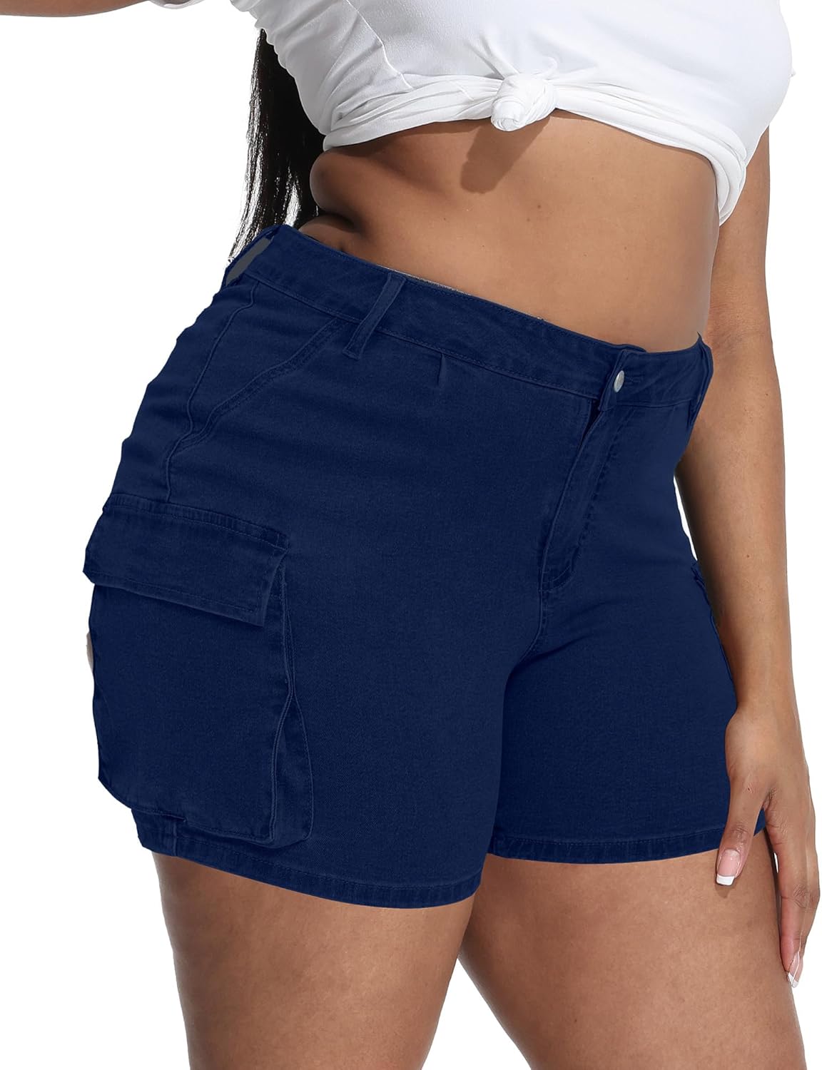 Women Plus Size Jean Shorts Stretchy Curvy Cargo Shorts High Waisted Streetwear Denim Shorts with Pockets - Image 4