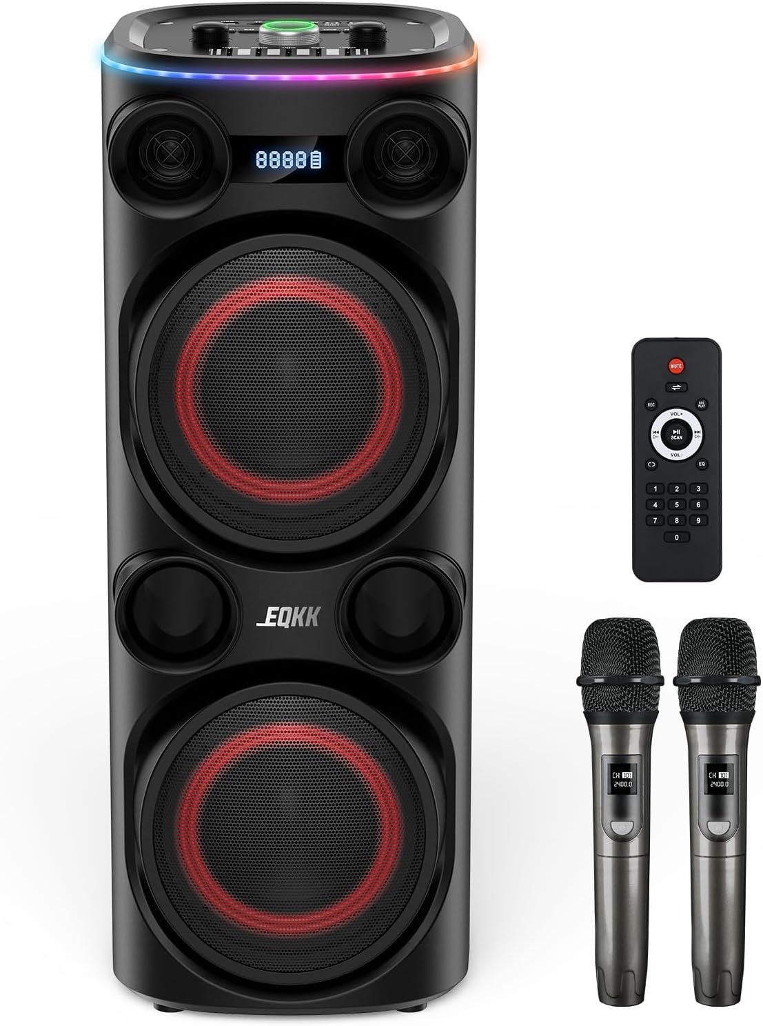 25.9''Karaoke Machine with 2 Wireless Microphones, 5.3 Speakers Bluetooth Speaker for Adults New Party Portable PA System Outdoor Bluetooth with 8 Woofer Wireless with Party Light(Recordable)