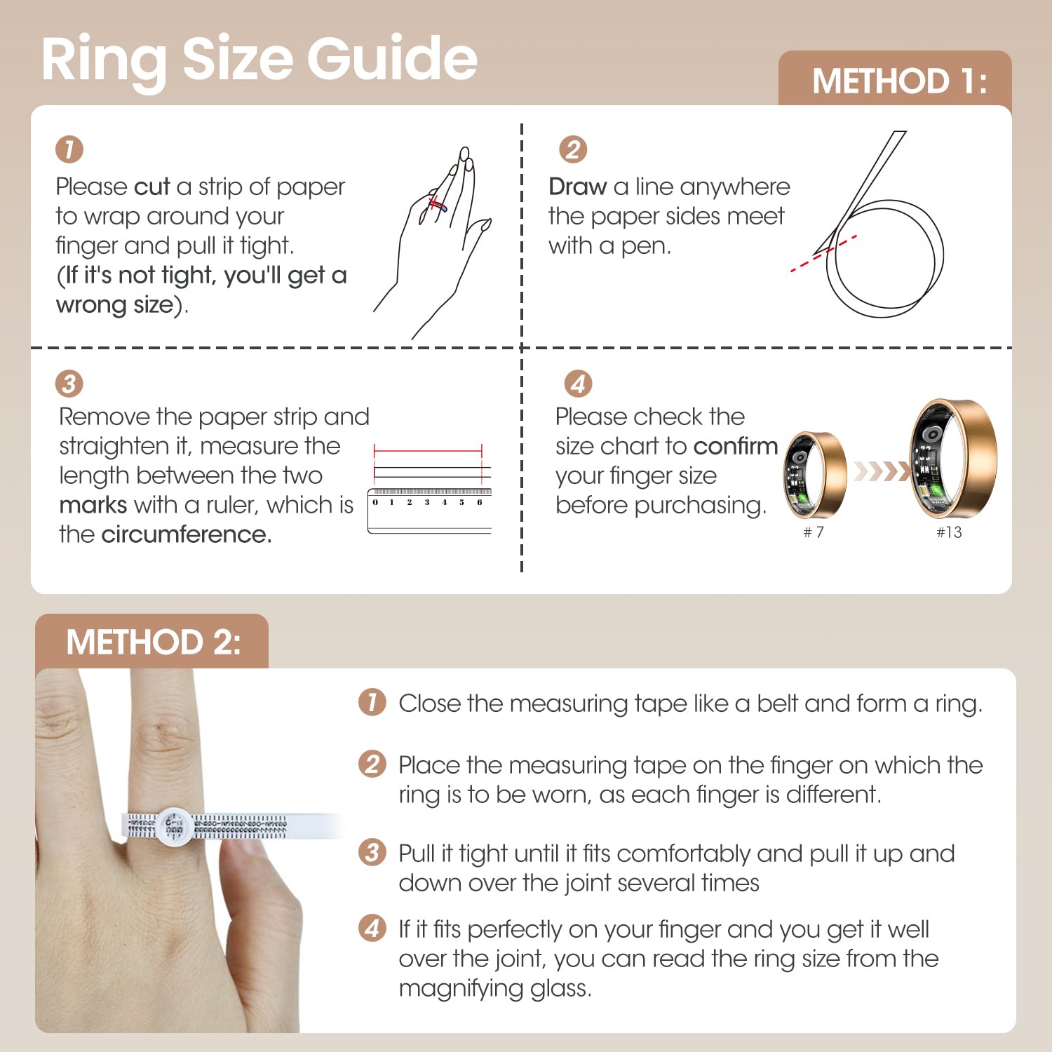 NAIXUES Smart Ring Herren Damen, Fitness Ring Tracker mit Gestensteuerung, Herzfrequenz(HRV), SpO2, Schlaftracker, 170+ Sportmodi 5ATM Wasserdicht Smartring für Android und iOS, Size 9, Gold