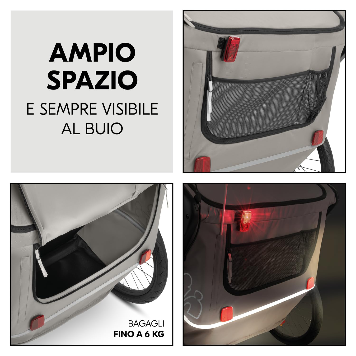 Hauck Bike N Walk Duo 3in1 Rimorchio Bici Bambini 2 Posti 22 kg 120 cm Light Grey