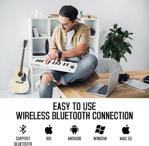 Miniatura 4 de Controlador de teclado MIDI USB Bluetooth de 25 teclas, controlador midi portátil y recargable para Mac y PC, producción de música dinámica con
