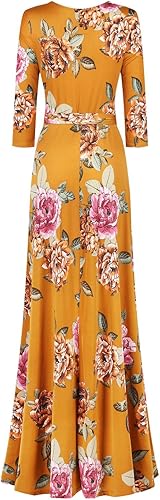 Miniatura 3 de Vestido largo de fiesta súper elástico para mujer, estampado floral, manga 34, cuello en V
