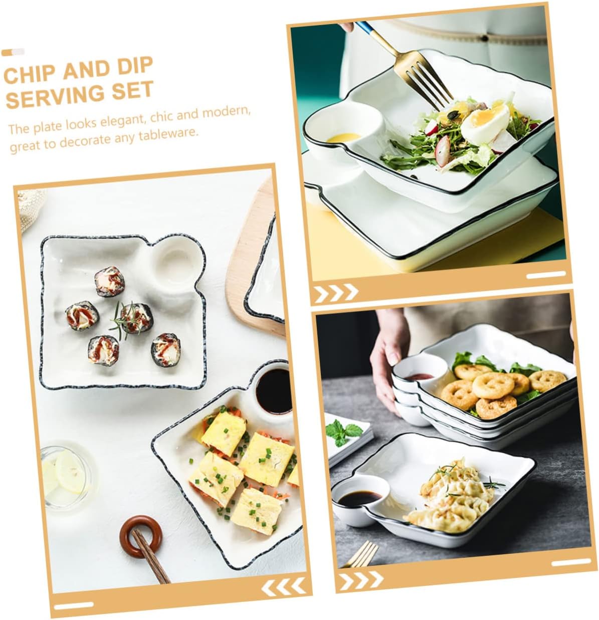 Cabilock Set of 2 Sushi Plates Ceramic Dumpling Plate Sushi Dipping Bowl Decorative Home