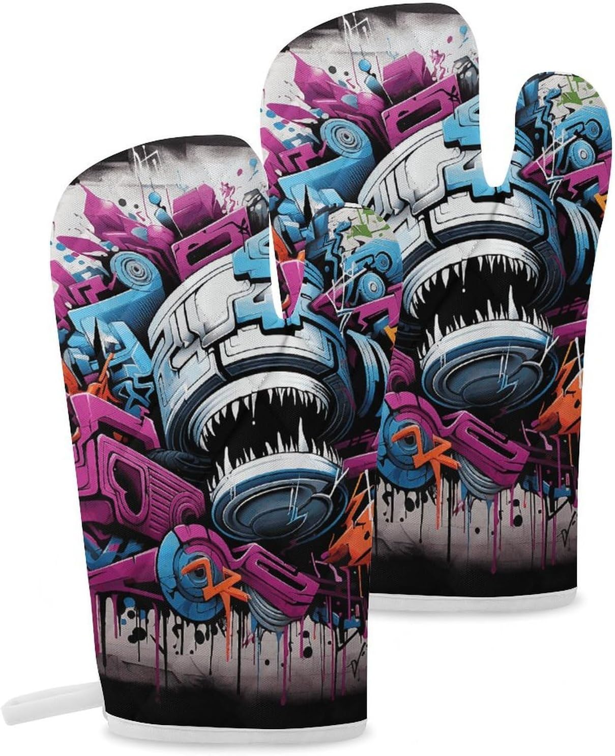 2 Pcs Oven Mitts Heat Resistant Kitchen Gloves Soft Safety Colorful Graffiti Oven Glove for Microwave, Barbecue